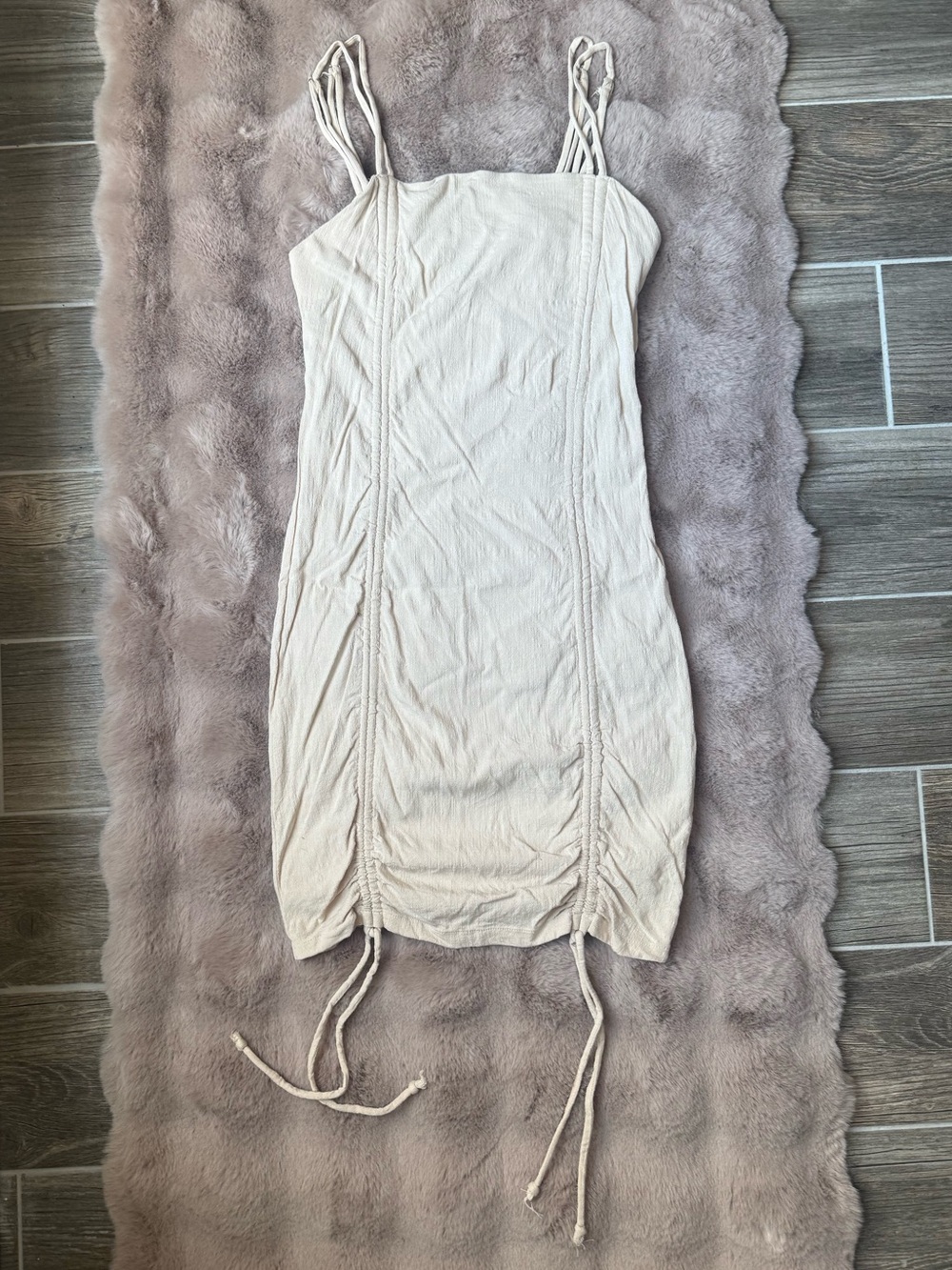 Wild Fable beige double ruched bodycon mini dress, XS